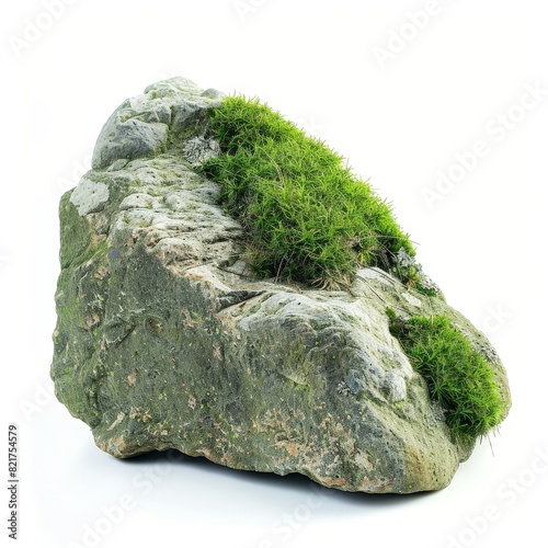 a rock with moss isolated on white background photo