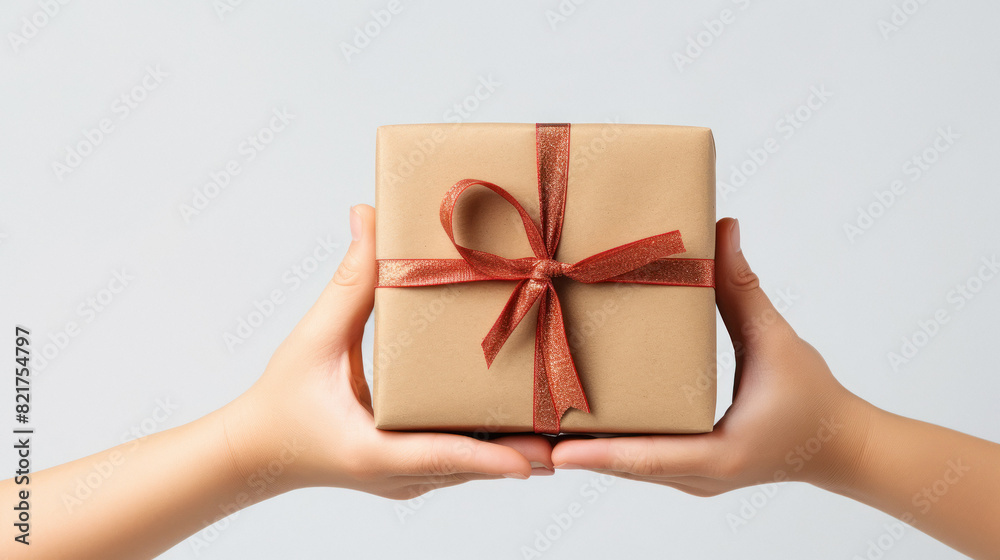 hand holding gift box on white background hand holding gift box on white background
