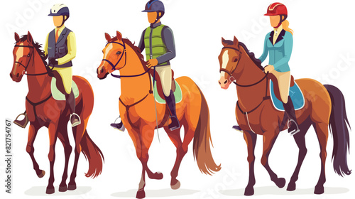 Horse rider man and woman in equipment. Cartoon vector