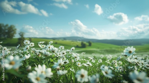 Cinematic shot of beautiful white flowers with a gorgeous sky in the background