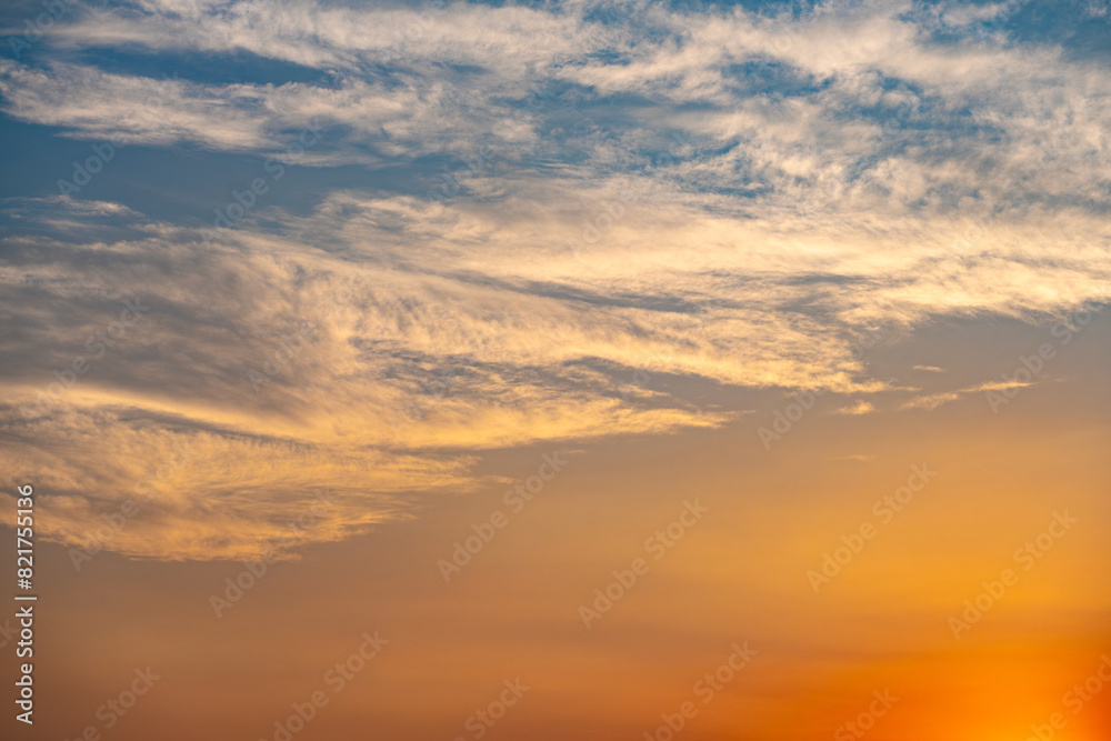Enjoy a panoramic view of the skyline. The sun rises in the morning sky with colorful clouds. and beautiful cloud patterns In the soft light of the morning	
