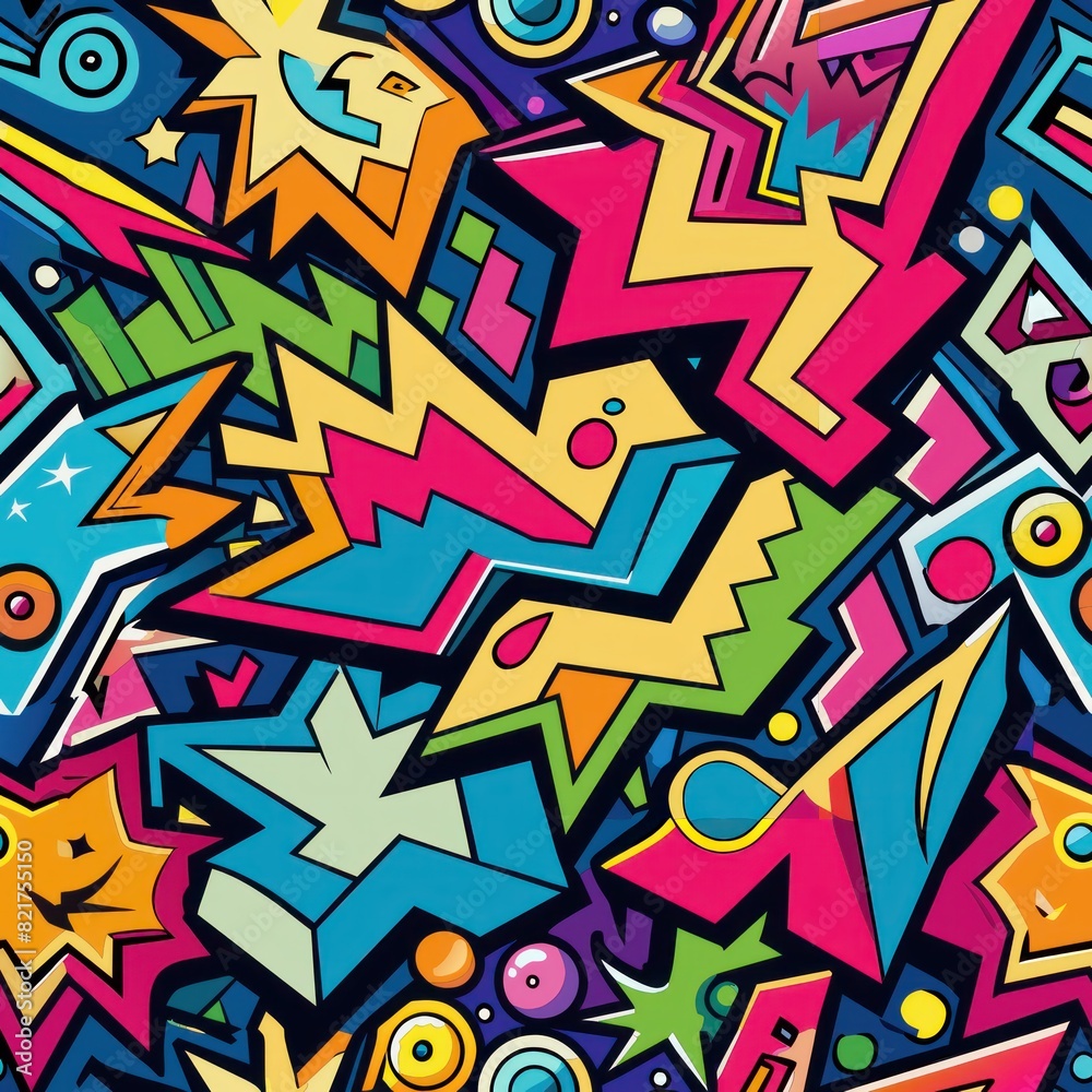 Seamless pattern of abstract graffiti shapes and forms resembling urban street art, Generative AI Seamless pattern of abstract graffiti shapes and forms resembling urban street art, Generative AI