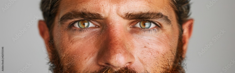 Close-up view of a man with a beard, showing facial features and beard details Close-up view of a man with a beard, showing facial features and beard details