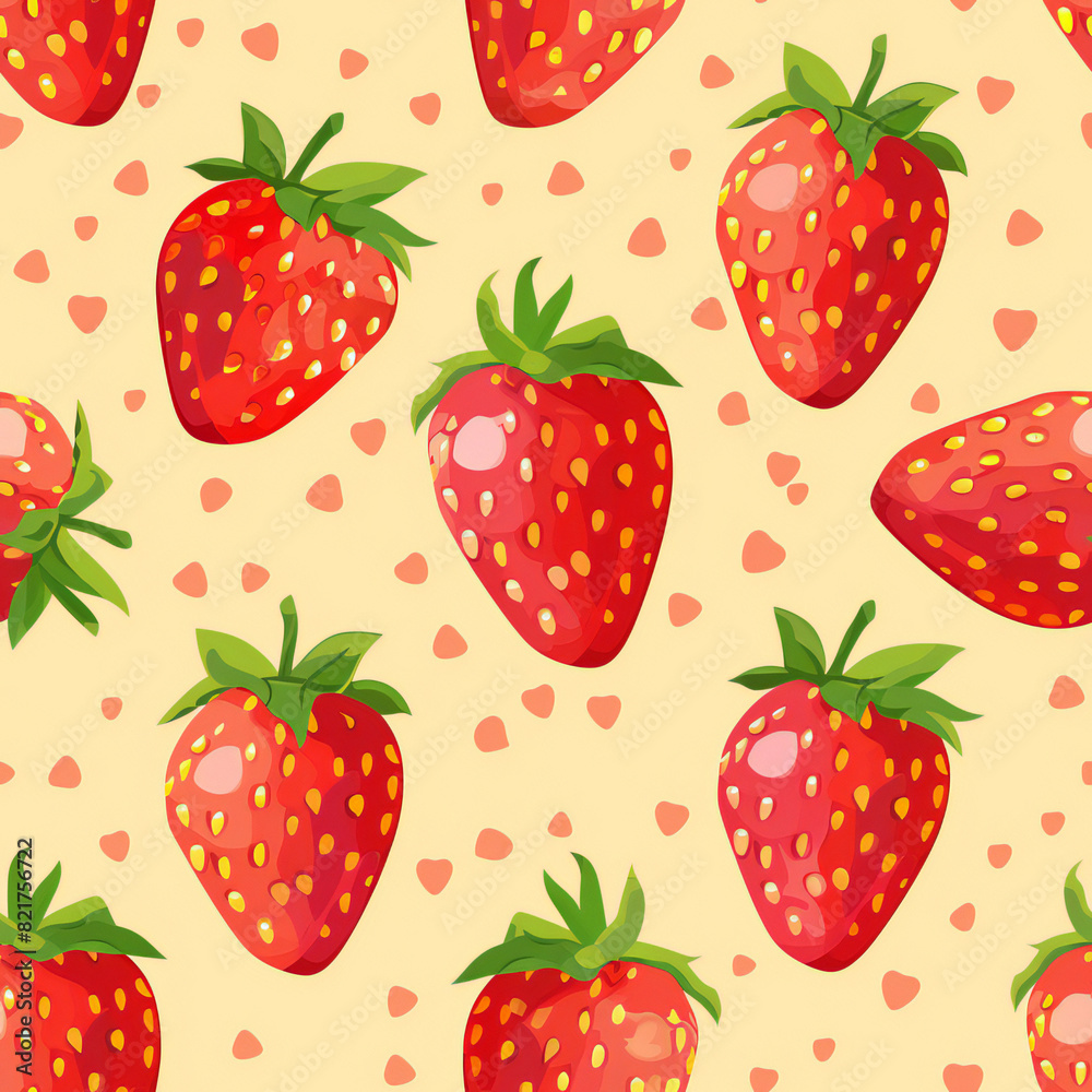 cute seamless strawberry pattern for background, cartoon flat color illustration