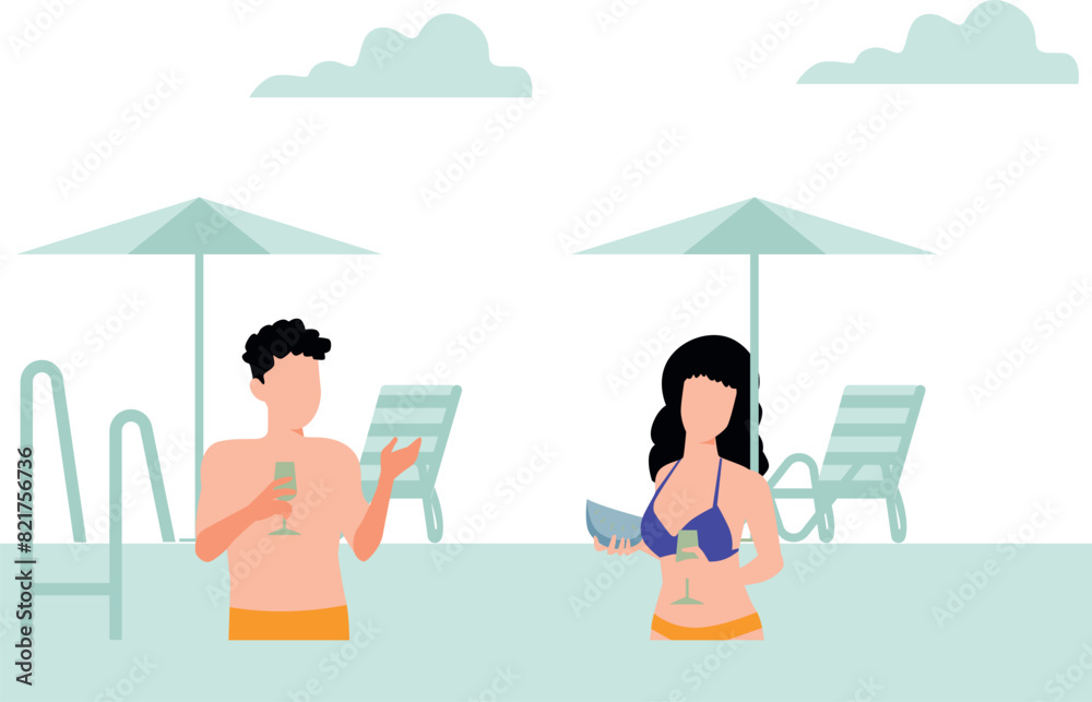 Fototapeta premium Boy and girl having fun in the pool.