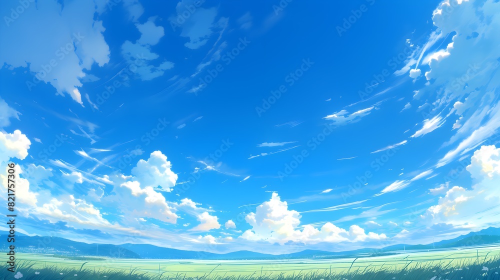 Summer Clear Sky Nimbus Cirrus Cloud Cloudscape Fish Eye Effect Japanese Anime Style Poster Wallpaper Summer Clear Sky Nimbus Cirrus Cloud Cloudscape Fish Eye Effect Japanese Anime Style Poster Wallpaper