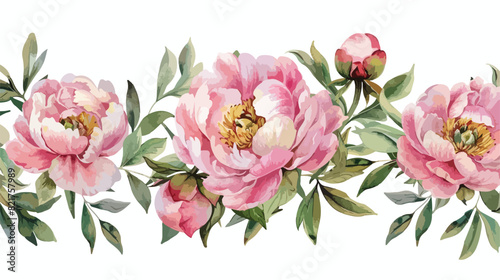 Pink peony watercolor embellished frame solated on white