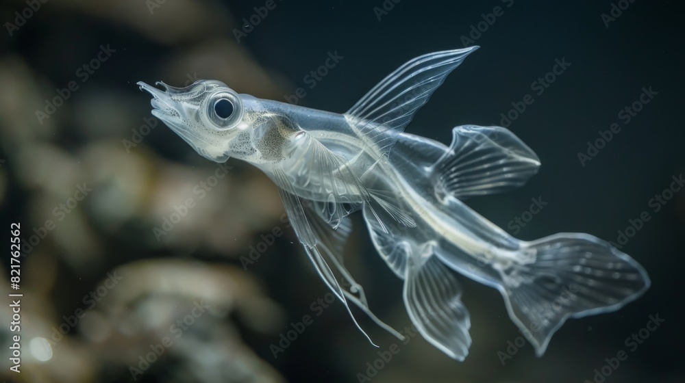 Fototapeta premium Glass Catfish with visible internal structure swimming gracefully