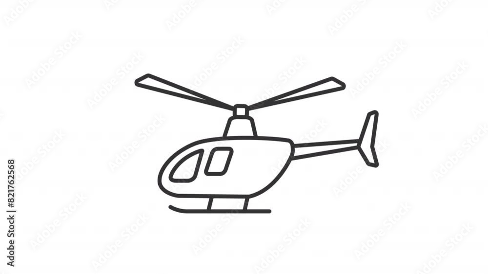 Animated helicopter icon. Spinning rotors line animation. Air transportation. Military flying