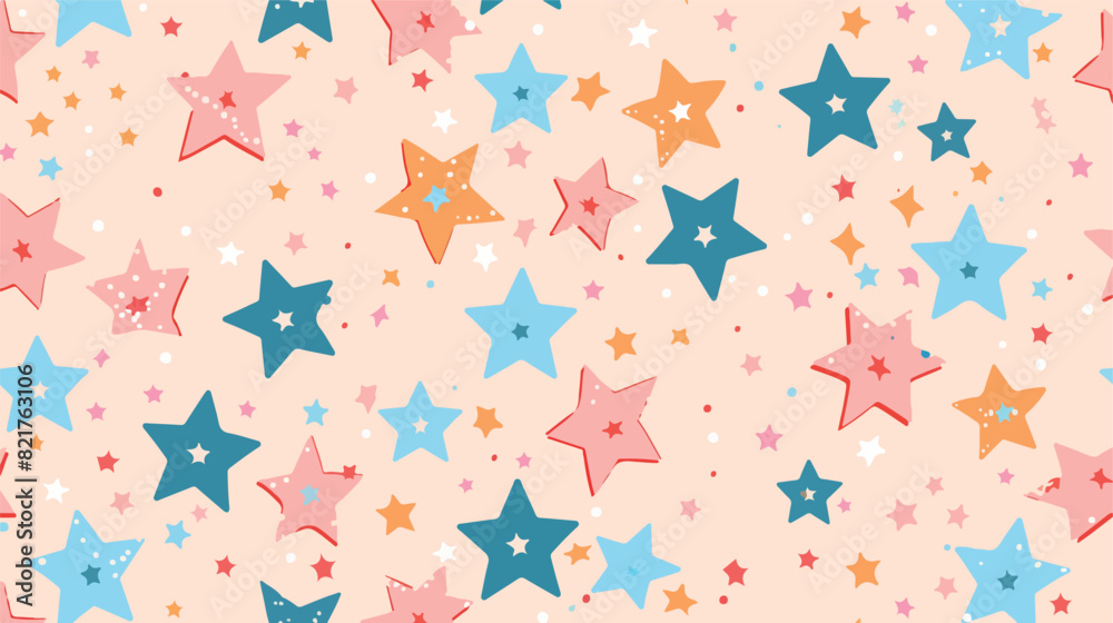 Pink and Peach with Blue Stars Seamless Pattern 