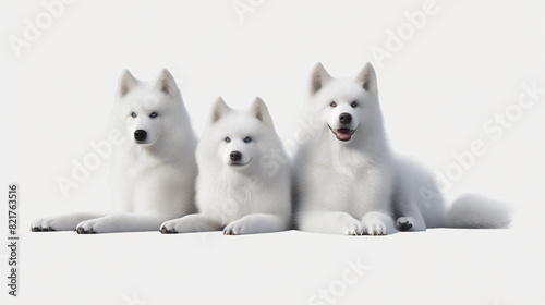 A white dog with a long fluffy coat is lying down and looking at the camera with its mouth open and tongue hanging out.