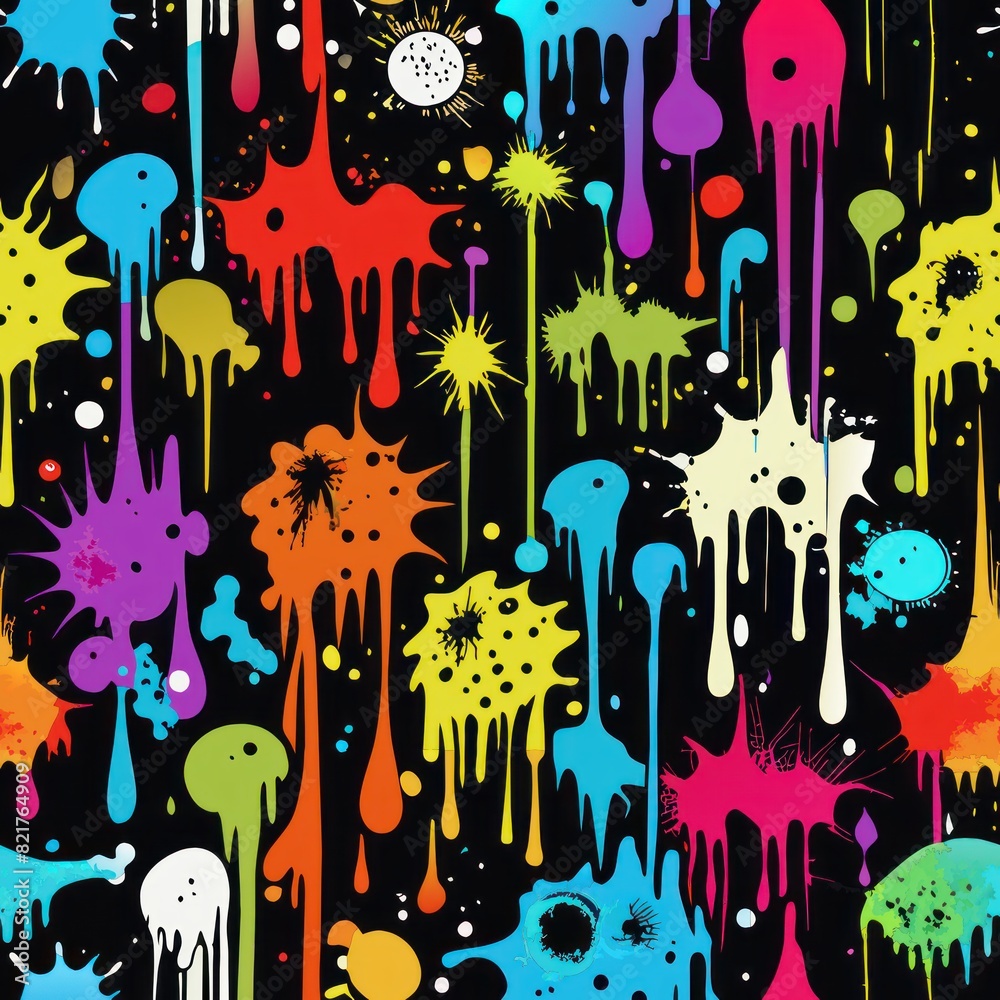 Seamless pattern of graffiti drips and splatters arranged in random and chaotic formations, Generative AI Seamless pattern of graffiti drips and splatters arranged in random and chaotic formations, Generative AI