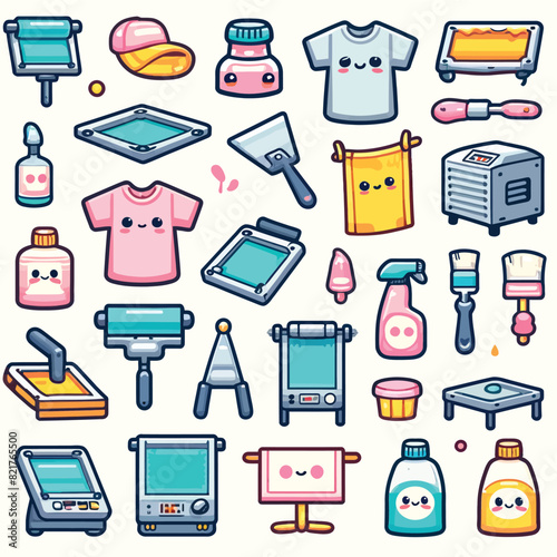 set of screen printers tool in cute style 