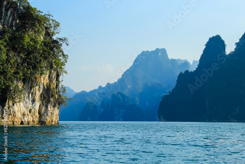 The Cheow Lan Lake. is located in Khao Sok National Park in Thailand.