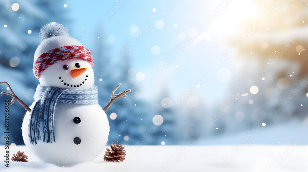 Funny snowman Merry Christmas and Happy New Year greeting card, 