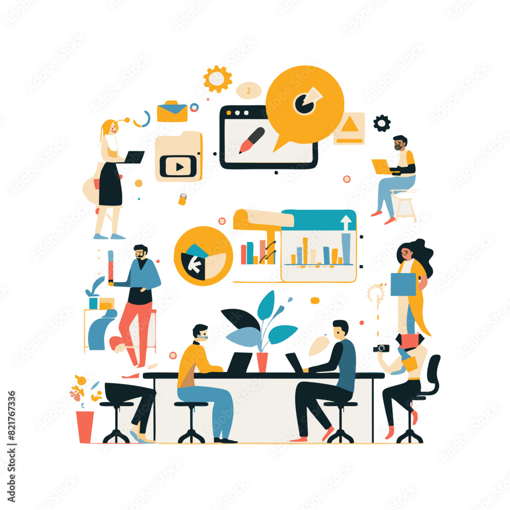 vector illustration of people using video in online learning vector illustration of people using video in online learning