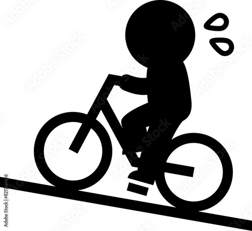 自転車で坂を上る人物のデフォルメイラスト