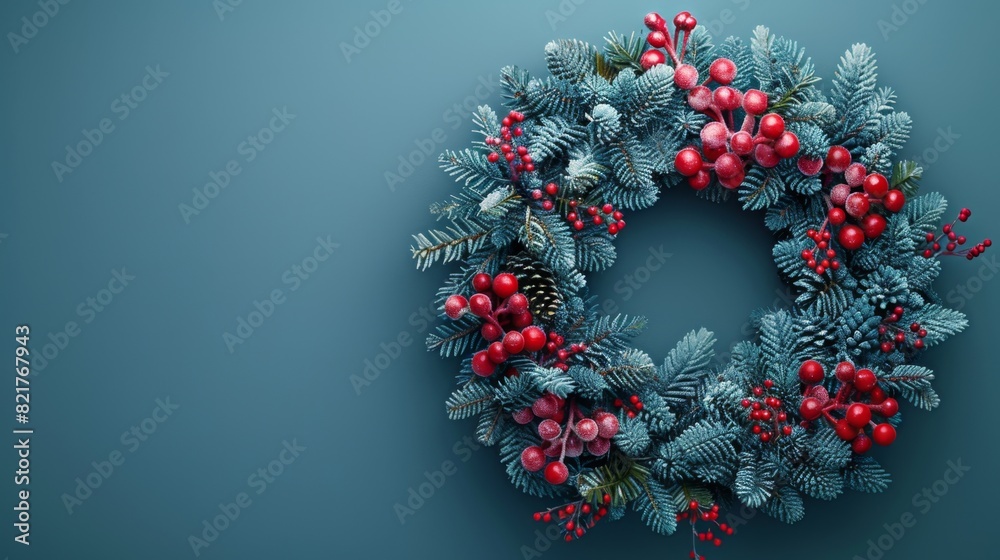 Festive Christmas Wreath from Above with Copy Space for Winter Holidays Festive Christmas Wreath from Above with Copy Space for Winter Holidays