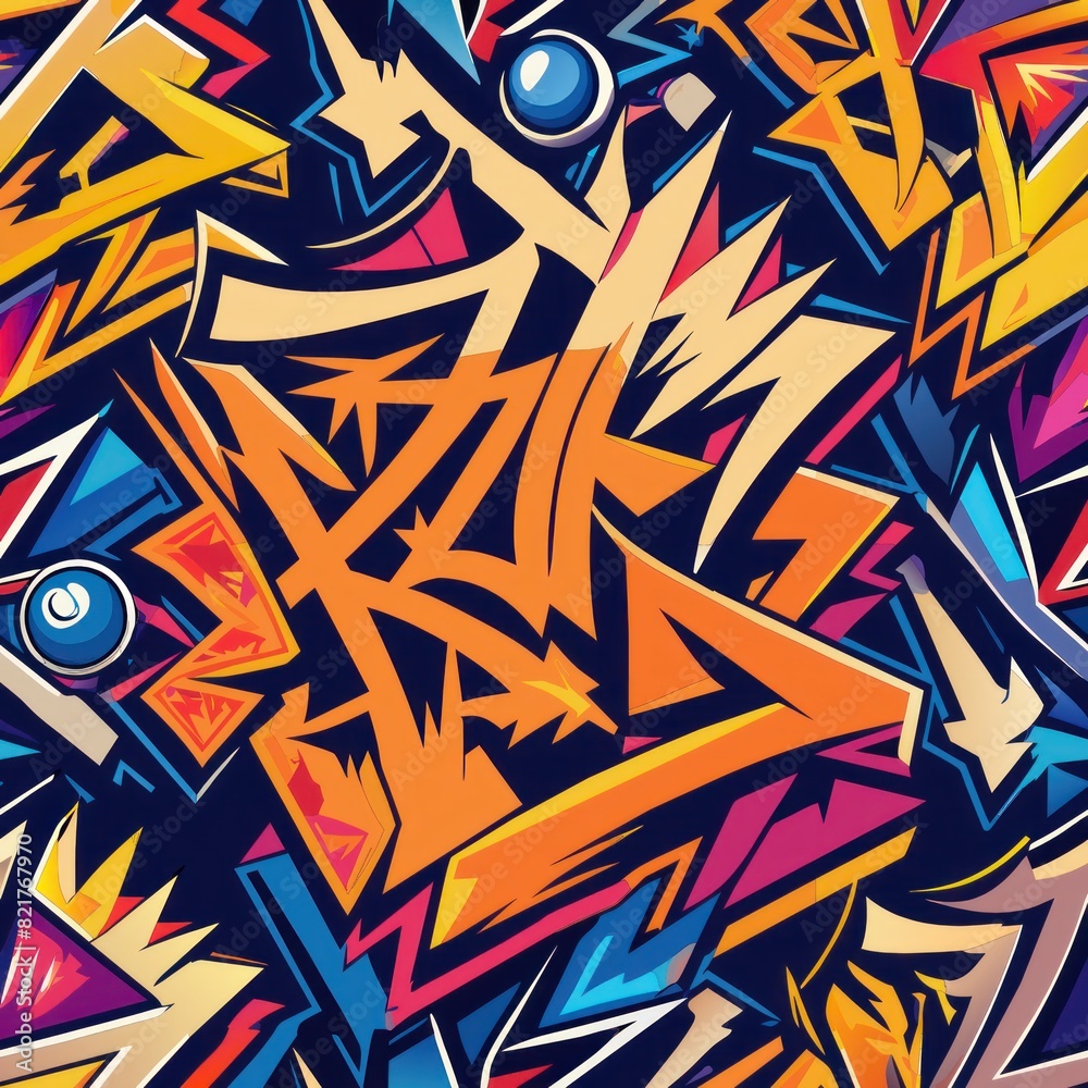 Fototapeta premium Seamless pattern of graffiti lettering and typography arranged in dynamic compositions, Generative AI