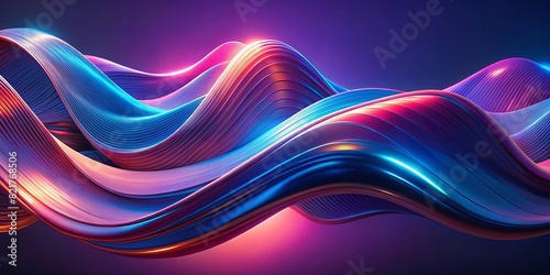 The image features vibrant and flowing wave-like structures that are illuminated. There are multiple colors present including shades of blue, purple, pink, and orange. The waves have a neon glow.