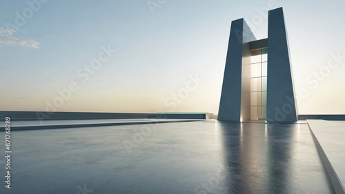 3d render of abstract modern architecture with empty concrete floor. Scene for car presentation.