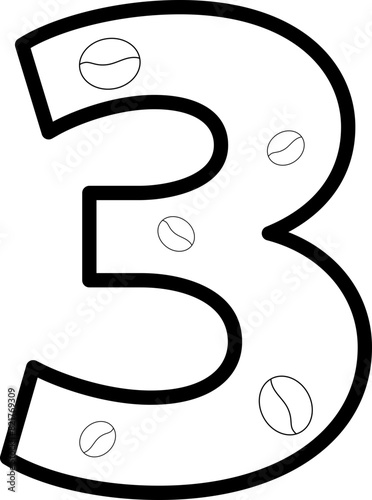3 three coffee bean number outline