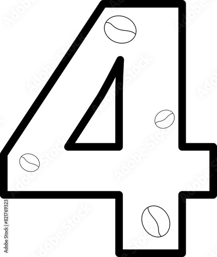 4 four coffee bean number outline