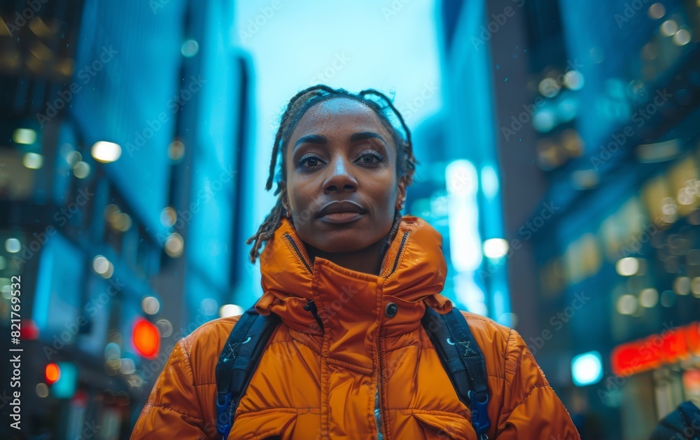 A mixed-race adult man with dreadlocks standing in the middle of a city street