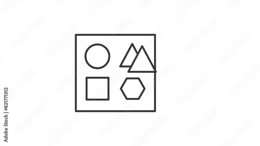 Animated shape sorter toy icon. Kids educational blocks line animation. Geometrical figures moving. Black illustration on white background. HD video with alpha channel. Motion graphic Animated shape sorter toy icon. Kids educational blocks line animation. Geometrical figures moving. Black illustration on white background. HD video with alpha channel. Motion graphic