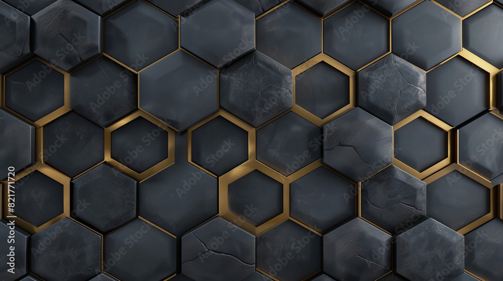 Close-up view of a textured hexagon pattern with metallic details. Close-up view of a textured hexagon pattern with metallic details.