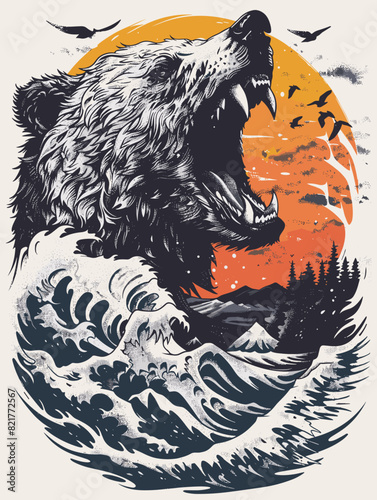 Grizzly bear. Vector illustration of a wild animal