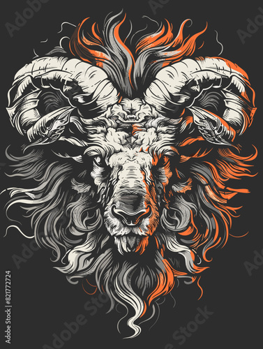Ram head with horns. Vector illustration for tattoo or t-shirt design