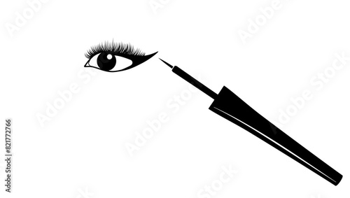 eye liner touching black mascara to lashes, black isolated silhouette  photo