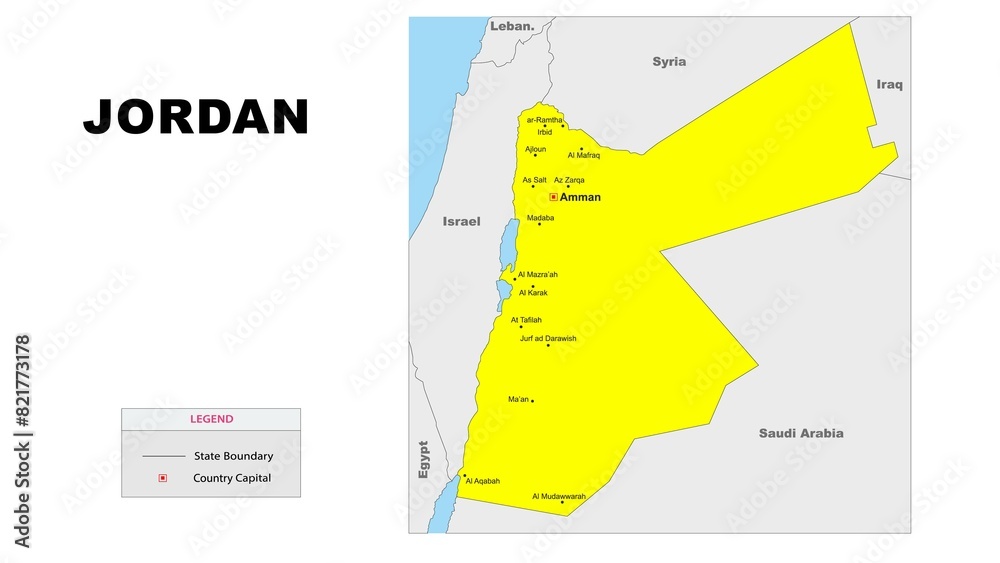 Jordan Map. Major city map of Jordan. Political map of Jordan with ...