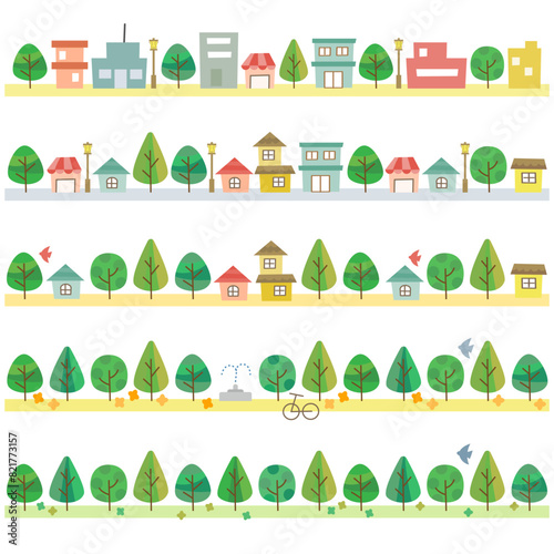 かわいい並木を街並みのセット