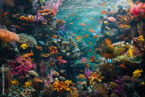 Coral Reef Abundance A vibrant coral reef teeming with life showcasing a diverse array of colorful fish intricate coral formations and other marine 