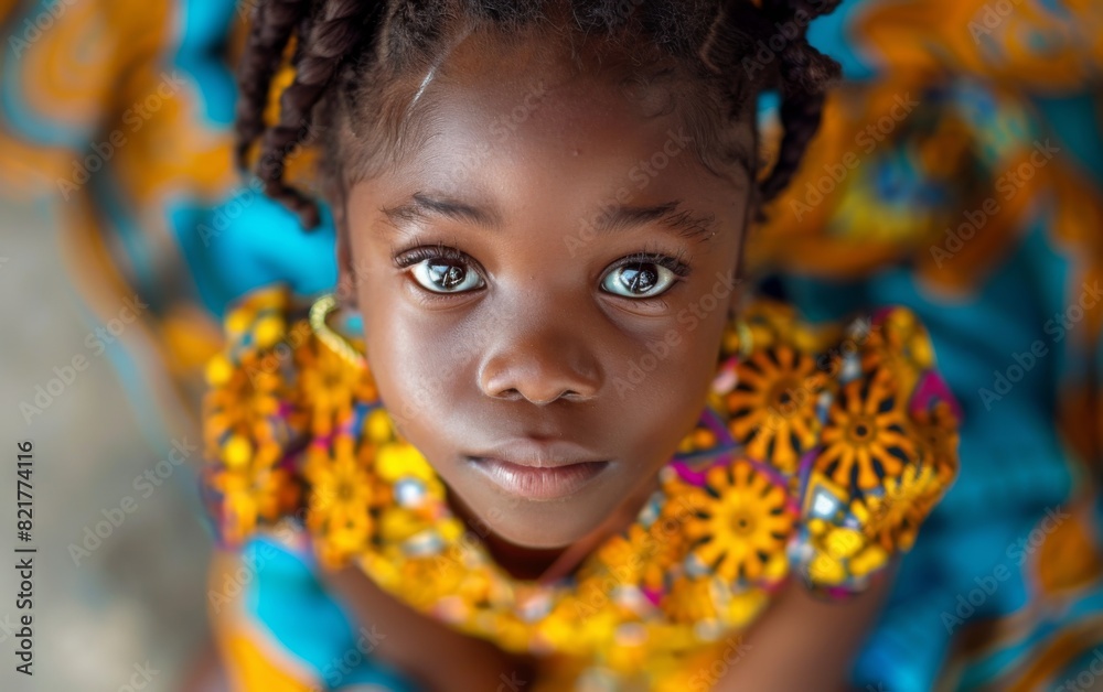 A young girl with blue eyes wearing a bright yellow dress A young girl with blue eyes wearing a bright yellow dress