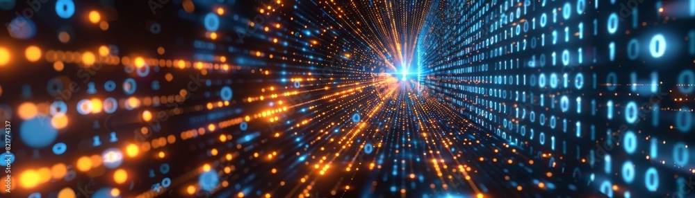 Obraz premium An abstract history of binary code technology. A digital binary data model and a secure data concept