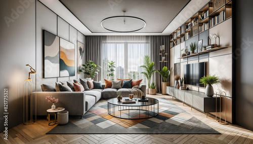 Elegante Spazio Living Contemporaneo con Tonalità Vivaci