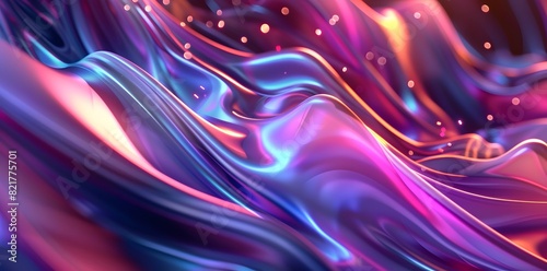 3D render of colorful fluid metallic shapes with holographic colors on a white background