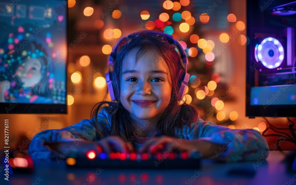 A young girl is seated at a table, interacting with a remote control device A young girl is seated at a table, interacting with a remote control device