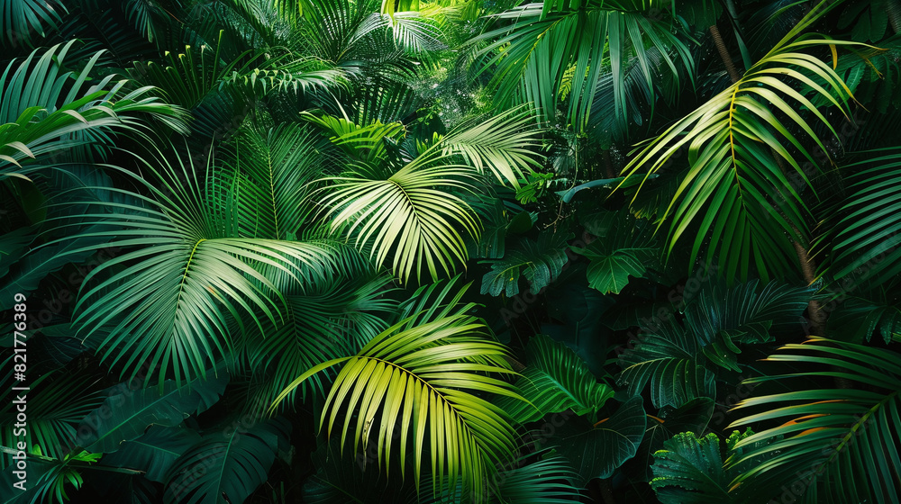 Fototapeta premium Green jungle. Greenery background forest.