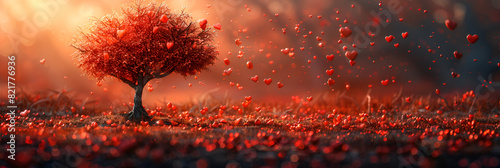 Valentine's Day Background with Heart Tree, Different Times of Day in Realistic Nature Scene 