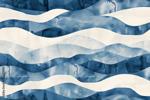 Wallpaper Mural seamless abstract playful hand drawn fine line watercolor stripes rolling hills landscape pattern in indigo blue and white baby boy or nautical theme high resolution textile texture background AI Torontodigital.ca