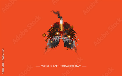 World anti Tobacco Day creative. Stop smoking cigarette  Quit Tobacco poster design with damaged Lungs.