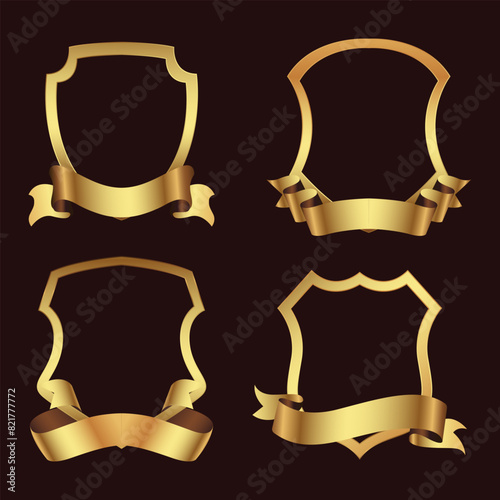 Round gold label with ribbons. Badges template. certificate element in flat style. vector