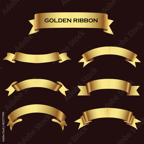 Set of Gold ribbon banners. Ribbon elements. Modern Luxury ribbons collection. isolated on dark background. Vector illustration eps 10	