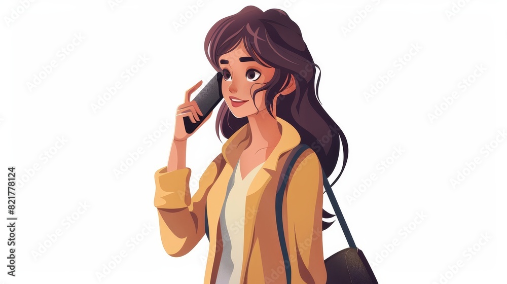 A female character making a hand gesture while talking on her cell phone in a cartoon modern illustration. Faceless woman with dark hair and wearing casual clothes, holding her cell near her ear and A female character making a hand gesture while talking on her cell phone in a cartoon modern illustration. Faceless woman with dark hair and wearing casual clothes, holding her cell near her ear and