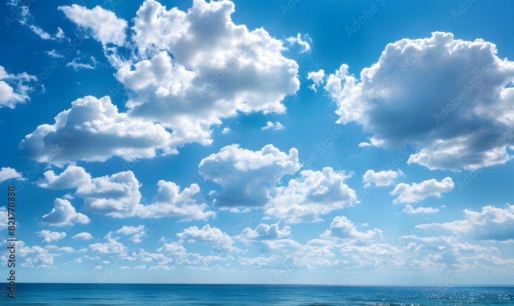 Blue cloudy sky above a sea view, Generative AI Blue cloudy sky above a sea view, Generative AI