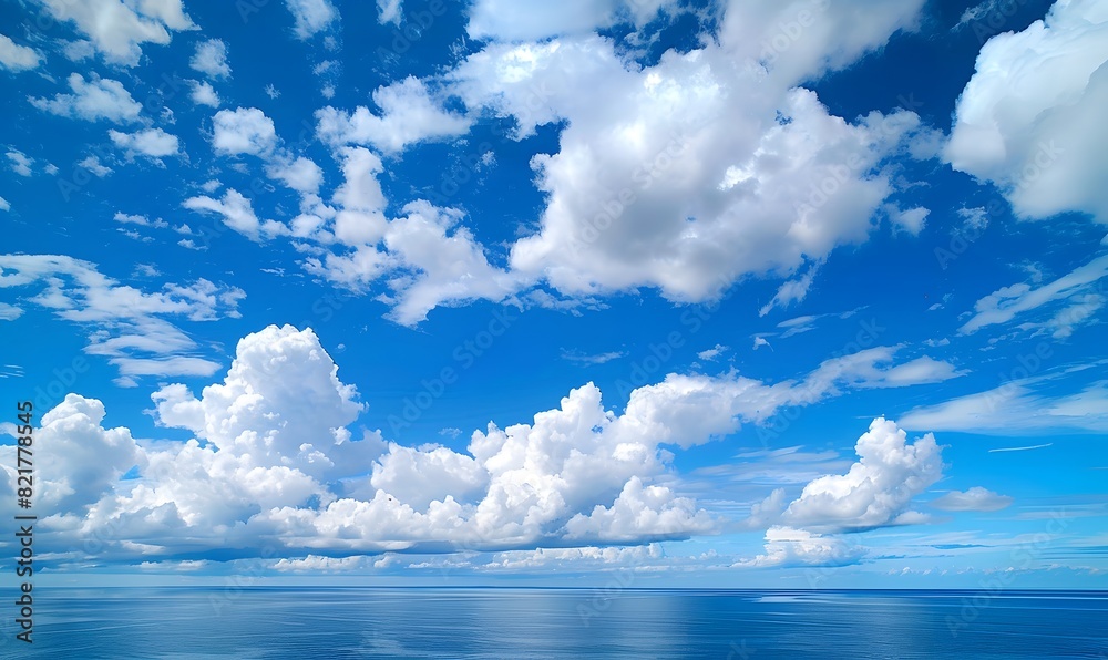 Blue cloudy sky above a sea view, Generative AI Blue cloudy sky above a sea view, Generative AI